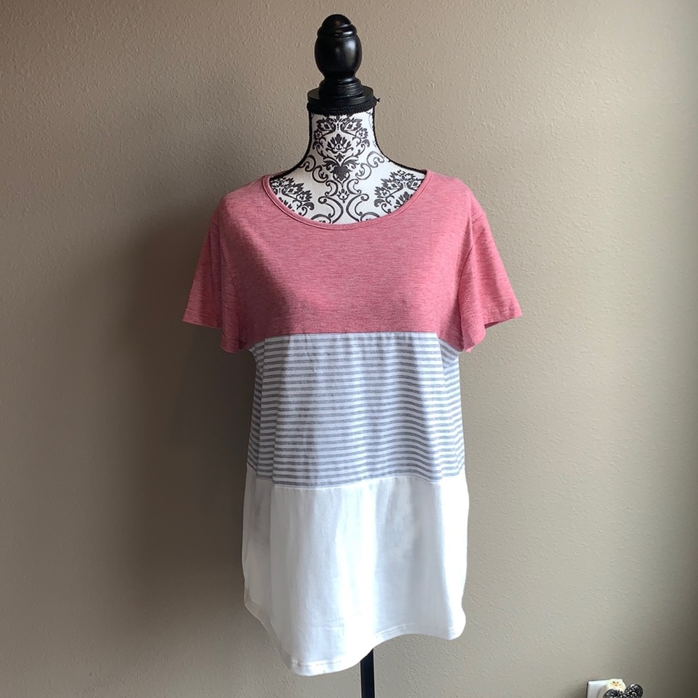 Red, Gray, & White Striped Blouse *2 for $5*